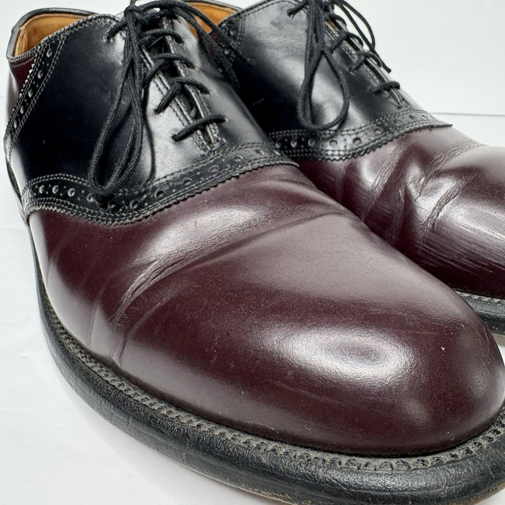 Allen Edmonds Men 11C Burgundy Black Shelton 2 Tone Leather Lace Up Saddle Shoes